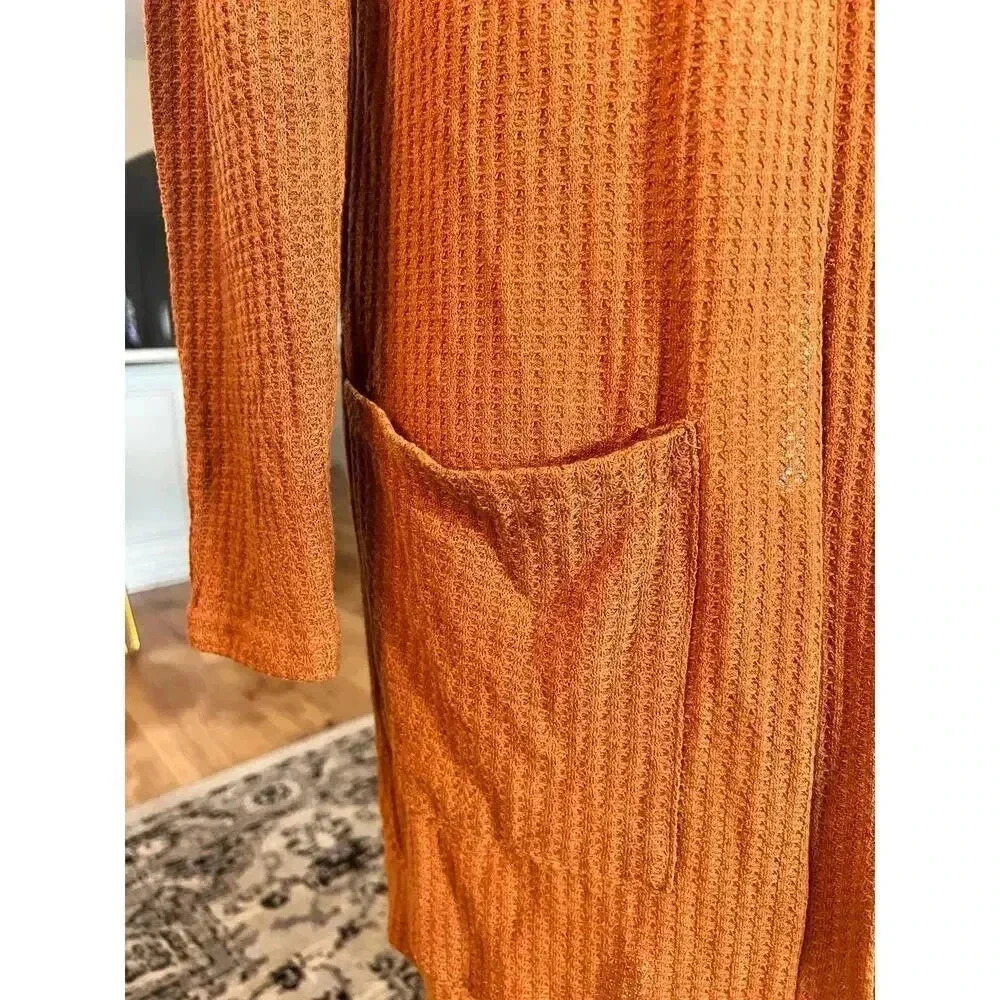 Tickled teal the Aubrey cardigan orange waffle texture, side length size large - Picture 5 of 10